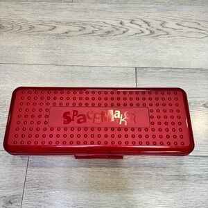Vintage Eldon SpaceMaker Pencil Box Red Translucent Textured School Case 90s USA